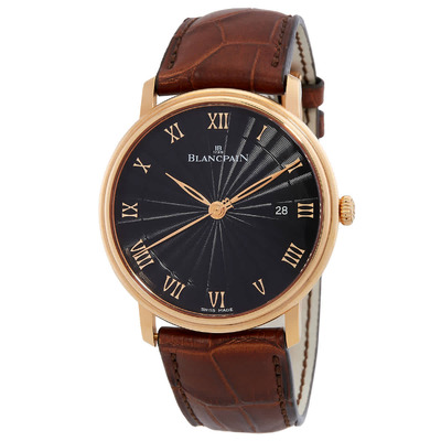 Blancpain Villeret Ultra Slim Black Dial 18kt Rose Gold Leather Mens Watch Model: 6651-3630-55B (black, arb665)