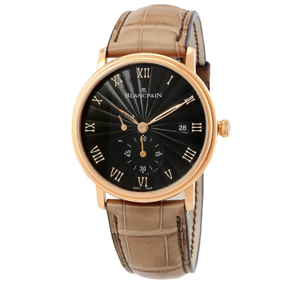 Blancpain Villeret Stamped Flinque Black Dial Automatic 18K Rose Gold Watch 6606-3630-55B (black, arb649)