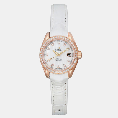 L#1099091: Omega White 18K Rose Gold Seamaster Aqua Terra Automatic Women's Wristwatch (white, arb8769)