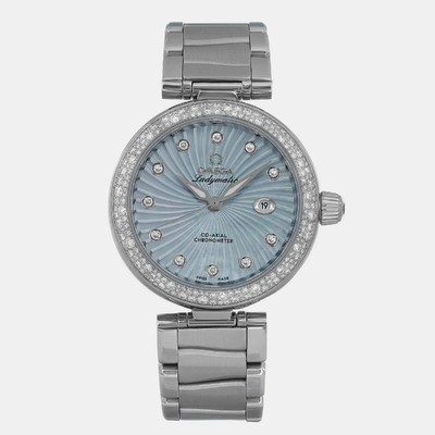 Omega Blue MOP Diamond Stainless Steel De Ville Ladymatic Automatic Women's Wristwatch (1099301) (blue, arb8796)