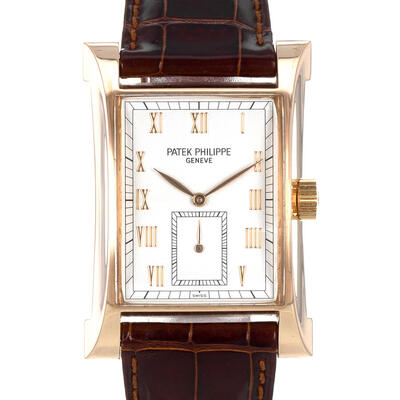 Pre-owned Patek Philippe Pagoda Hand-Wind Silver Dial Mens Watch 5500r (brown, arb3451)