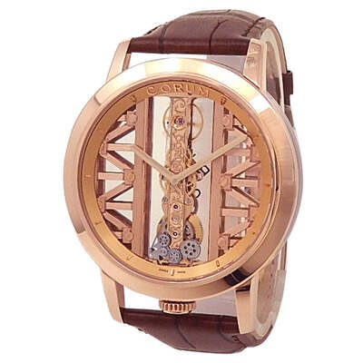 Pre-owned Corum Golden Bridge Hand-Wind Gold Dial Mens Watch 113.900.55/0F02 G (brown, arb2970)