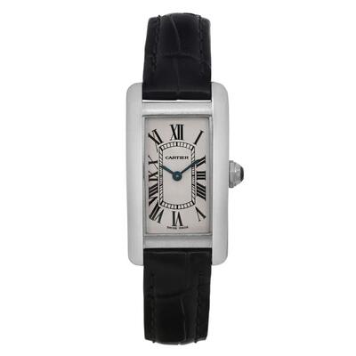 Pre-owned Cartier Tank Americaine Silver-tone Dial Ladies Watch Model No. 2489 (black, arb4697)