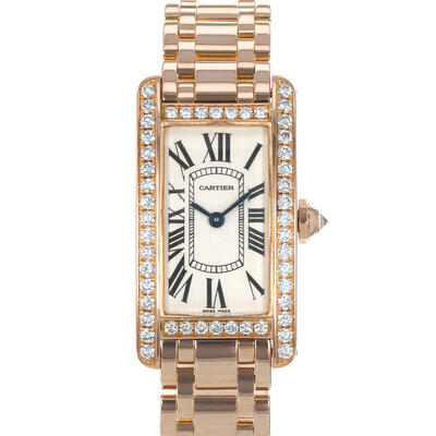 Pre-owned Cartier Tank Americaine Quartz Diamond Silver Dial Ladies Watch WB7079M5 (arb4699)
