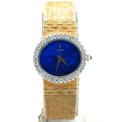 Pre-Owned Corum Vintage Hand-Wind Diamond Blue Dial Women's Watch Model 15677A80 (blue, arb2974)