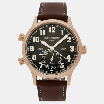 Patek Philippe Automatic Men's Wristwatch Calatrava Pilot Travel Time 42 MM in Rose Gold "Tiffany & Co." Collaboration 1106652 (brown, arb9055)