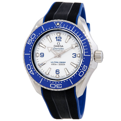 Omega Seamaster Planet Ocean Mens Automatic Chronometer White Dial Watch with Blue Ceramic Bezel and Black Rubber Strap 215.32.46.21.04.001 (black, arb4504)