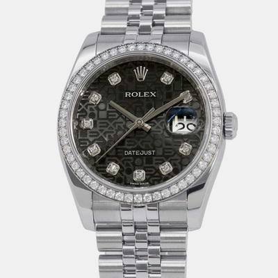 Rolex Datejust - Men's Automatic Stainless Steel and 18k White Gold Watch, Black Dial, Ref. 1111104 (black, arb9179)