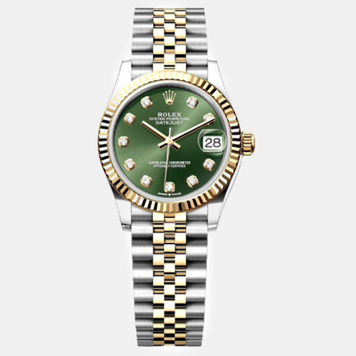 Rolex Green 18K Yellow Gold Stainless Steel Datejust Automatic Women's Wristwatch 1110865 (green, arb9205)