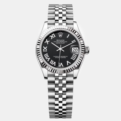 Authentic Rolex Black Roman Stainless Steel Datejust 31mm Women's Automatic Wristwatch Model 140685 1110866 (black, arb9214)