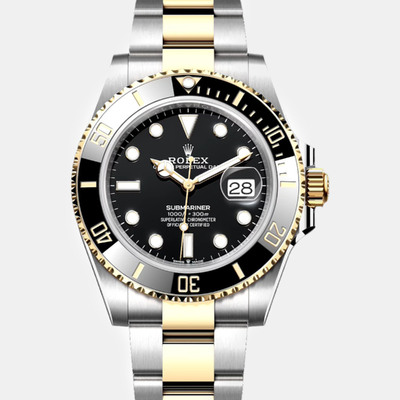 Rolex Black 18K Yellow Gold Stainless Steel Submariner LN Automatic Men's Wristwatch 1110823 (black, arb9219)
