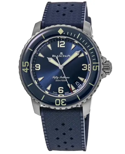 Blancpain 5010-12B40-O64B Fifty Fathoms Automatic Blue Dial Titanium Rubber Strap Men's Watch (blue, arb10734)