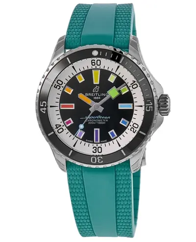 Men's Breitling Superocean Automatic 42 Black Dial Aquamarine Rubber Strap Watch Model A17375211B2S2 (black, arb11279)