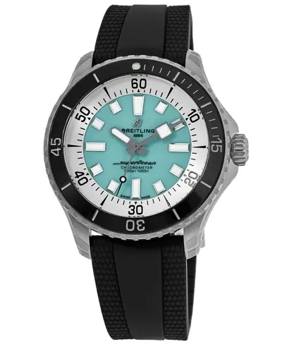 Authentic Breitling Superocean Automatic 44 Model A17376211L2S1 Turquoise Dial Rubber Strap Men's Watch (arb11291)