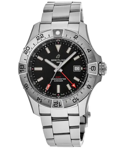 Authentic Breitling Avenger GMT 44 Black Dial Stainless Steel Men's Watch, Model A32320109B1A1 A32320101B1A1 (black, arb11337)
