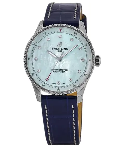 Women's Breitling Navitimer 32 Blue Mother of Pearl Diamond Dial Blue Strap Watch Model A77320171C1P1 (blue, arb11362)