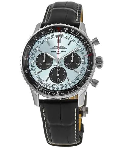 Men's Breitling Navitimer B01 Chronograph 43 Ice Blue Dial Leather Strap Watch AB0138241C1P1 (blue, arb11404)