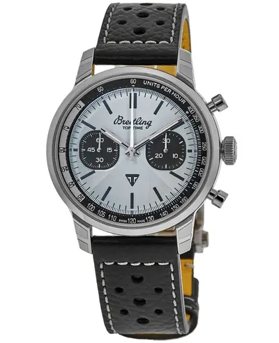Brand New Authentic Breitling Top Time Triumph Automatic Chronograph (Model AB01764A1C1X1) Ice Blue Dial Black Leather Strap Men's Watch (blue, arb11467)