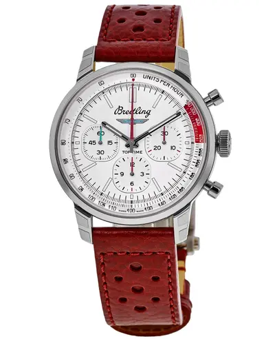 Breitling Top Time B01 Ford Thunderbird AB01766A1A1X1: Stainless Steel Case Automatic Chronograph White Dial Red Calfskin Strap Men's Watch (white, arb11471)