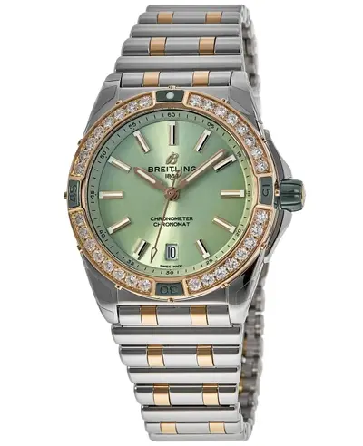 Women's Breitling Super Chronomat Automatic 38 Diamond Green Dial Steel & 18kt Rose Gold Watch u17356531l1u1 (green, arb12740)