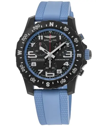 Breitling Endurance Pro 38 Quartz Chronograph Black Dial Breitlight Blue Rubber Strap Unisex Watch Model X83310286B1S1 X83310281B1S1 (black, arb13258)