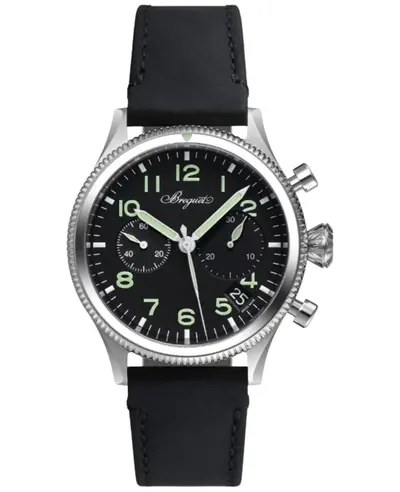 Breguet Type 20 Chronograph Model 2057ST/92/3WU, Automatic Movement, Black Dial, Leather Strap Men's Watch (black, arb9650)