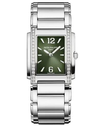 Patek Philippe 4910/1200A-011 Model: 49101200A011, Green Sunburst Dial Steel Women's Watch (green, arb10715)