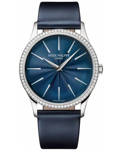 Patek Philippe Calatrava Blue Dial Diamond Leather Strap Women's Watch, Model 4997/200G-001 (blue, arb10723)