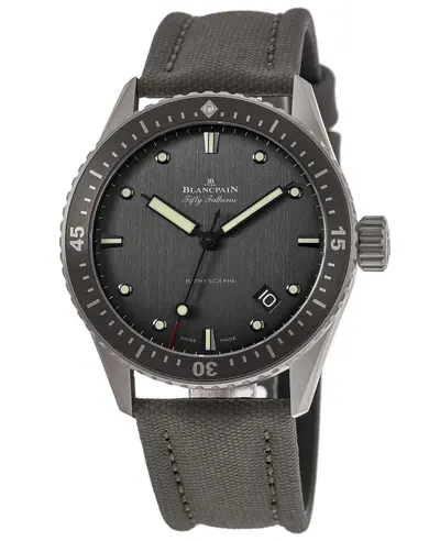 Authentic Blancpain Fifty Fathoms Bathyscaphe Grey Dial Titanium Men's Watch 5000-1210-G52A, Model: 50001210G52A (arb10731)