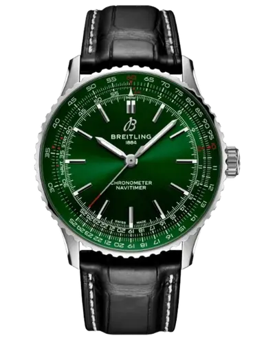 Authentic Breitling Navitimer Automatic 41 Mens Watch with Green Dial and Black Leather Strap, Model A17329371L1P0 A17329371L1P1 (green, arb11272)