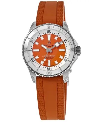 Women's Fashion Watch Breitling Superocean Automatic 36 Orange Dial Rubber Strap A17377211O1S1 (orange, arb11302)