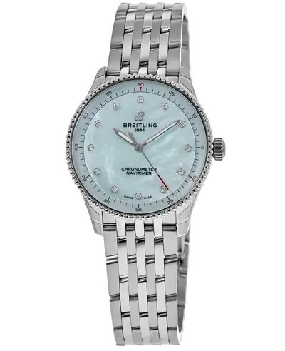 Breitling Navitimer 32 Model A77320171C1A1 Blue Mother of Pearl Diamond Dial Women's Steel Watch (arb11361)