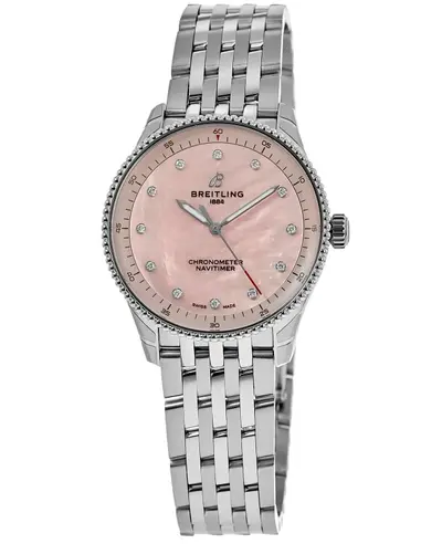 Authentic Breitling Navitimer 32 a77320d91k1a1 Pink Mother of Pearl Diamond Dial Steel Women's Watch (arb11363)