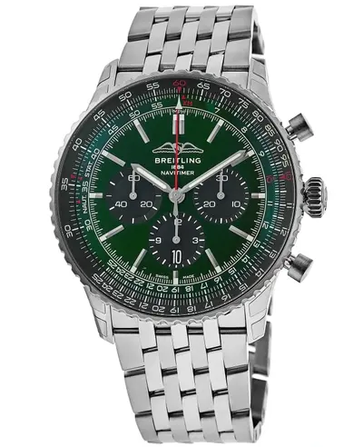 Brand New Authentic Breitling Navitimer B01 Chronograph 46mm Automatic Green Dial Steel Bracelet Men's Luxury Watch AB0137241L1A1 (green, arb11400)