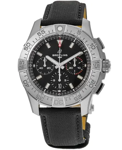 Men's Breitling Avenger B01 Chronograph 44 Black Dial Leather Strap | Model: AB0147101B1X1 (black, arb11448)