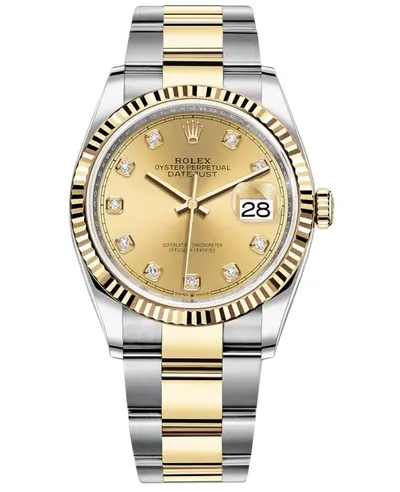 New Authentic Rolex Datejust 36 & Yellow Gold Champagne Diamond Dial Model M126233-0018 (arb12049)