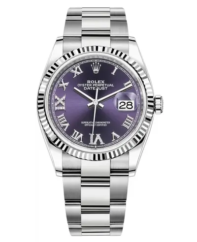 Rolex Datejust 36 Stainless Steel Aubergine Diamond Pave Roman Dial Women's Watch Model M126234-0022 (violet, arb12068)