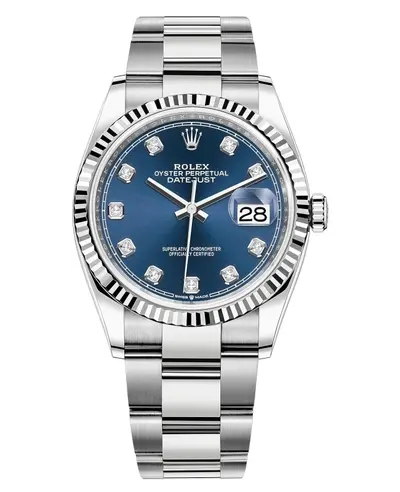 Rolex Datejust 36 Steel & White Gold Blue Diamond Dial Women's Watch Model M126234-0038 (blue, arb12078)