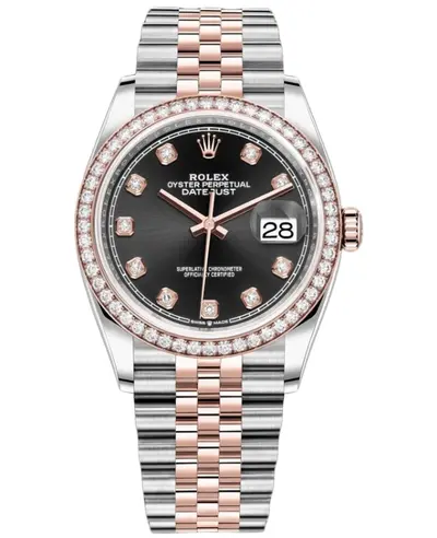 Rolex Datejust 36 Steel & Everose Gold Black Diamond Dial Diamond Bezel Women's Watch Model M126281RBR-00 (Brand New Authentic) M126281RBR-0007 (black, arb12087)