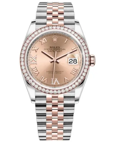Rolex Datejust 36 Steel & Everose Gold Rose Diamond Pave Roman Dial Diamond Bezel Women's Watch Model M126281RBR-0015 (pink, arb12089)