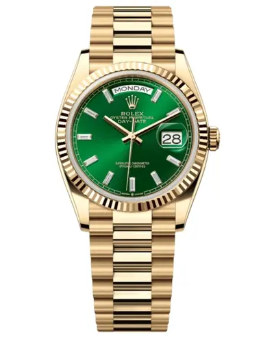 Rolex Day-Date 18K Yellow Gold Automatic Green Diamond Dial Women's Watch Model M128238-0130 (green, arb12250)