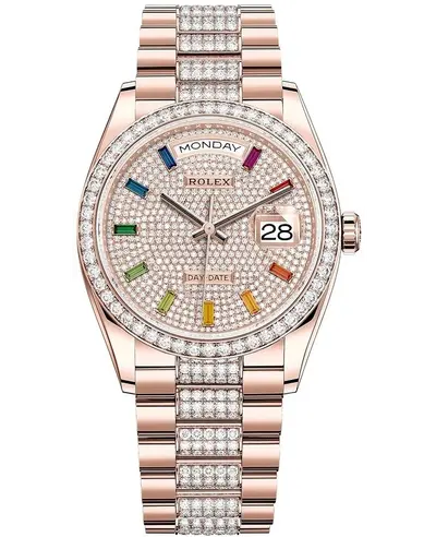 Rolex Day-Date Diamond Pave Dial Women's Watch 18kt Rose Gold Model M128345RBR-0043 (arb12258)