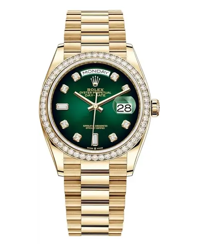 Rolex Day Date 31, Yellow Gold Green Ombre Dial Diamond Bezel - Model m128348rbr-0035 (green, arb12267)