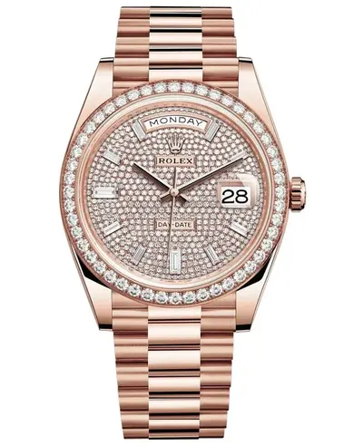 Rolex Day-Date 40 Ref: M228345RBR-0002, 18K Everose Gold Diamond-Paved Dial & Bezel Men's Watch (arb12308)