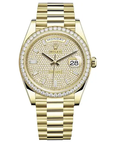 Rolex Day-Date 40 M228348RBR-0037: Yellow Gold, Diamond Paved Dial & Bezel Men's Watch (arb12314)