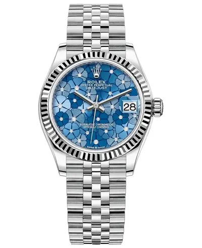 Rolex Datejust 31 Women's Watch Model M278274-0036 Authentic Stainless Steel and White Gold Azzuro-Blue Diamond Floral Motif Dial with Jubilee Bracelet (blue, arb12390)