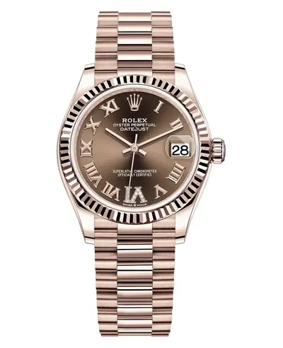 Rolex Datejust 31 Everose Gold Chocolate Diamond Pave Roman Dial Women's Watch, Model: m278275-0025 (arb12392)