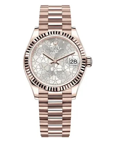 Rolex Datejust 31mm Everose Gold Silver Floral-Motif Diamond Dial Women's Watch Model M278275-0045 (arb12394)