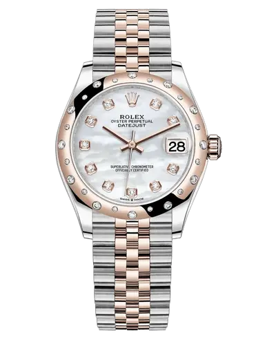 Rolex Datejust 31 Stainless Steel and Rose Gold Mother-of-Pearl Diamond Dial Domed Bezel Women's Watch Model M278341RBR-0026 (arb12409)