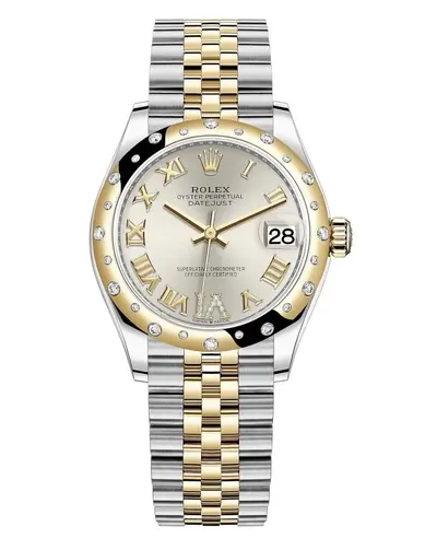 Rolex Datejust m278343rbr-0004 Yellow Rolesor Case Silver Pave Roman Dial Diamond Bezel Women's Watch (arb12412)